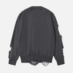edgy rhinestone distressed sweater urban chic fashion 4620
