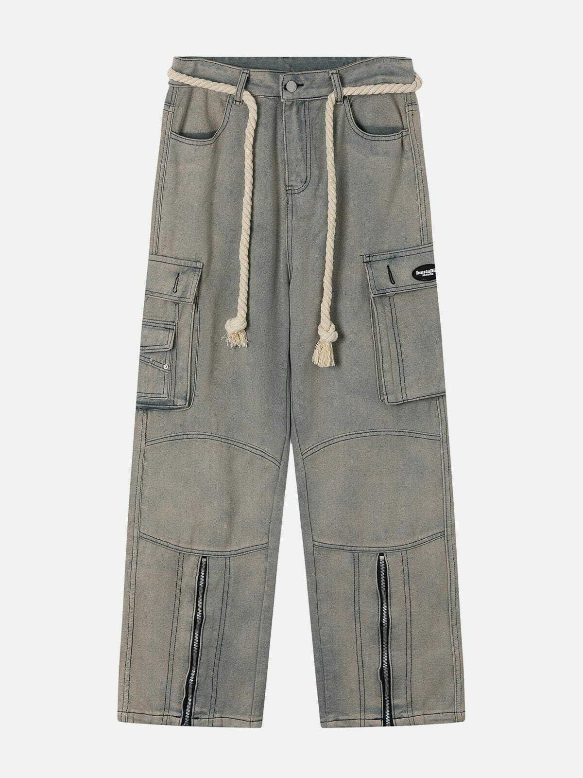 edgy rope decor jeans   sleek & youthful streetwear look 5392