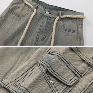 edgy rope decor jeans   sleek & youthful streetwear look 6886