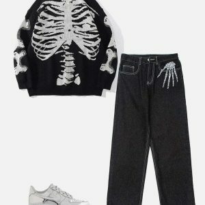 edgy skeleton knit sweater youthful & urban chic 5701