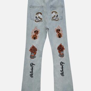 edgy skull embroidered jeans dynamic print design 2268