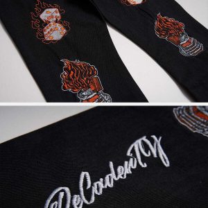edgy skull embroidered jeans dynamic print design 3732