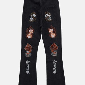 edgy skull embroidered jeans dynamic print design 6211