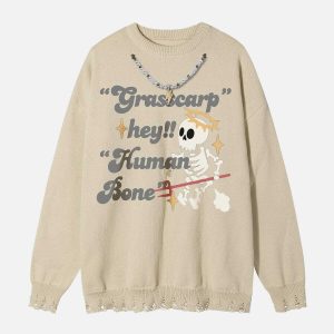 edgy skull letter sweater youthful print & urban style 2845