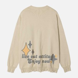 edgy skull letter sweater youthful print & urban style 3469
