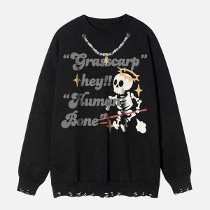 edgy skull letter sweater youthful print & urban style 3594