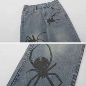edgy spider graphic jeans   youthful urban streetwear 2861