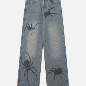 edgy spider graphic jeans   youthful urban streetwear 3370