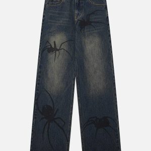 edgy spider graphic jeans   youthful urban streetwear 6715