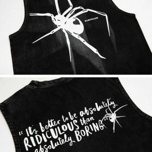 edgy spider print vest washed look urban appeal 5128