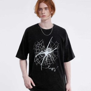 edgy spider web tee washed look youthful streetwear 1830