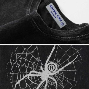 edgy spider web tee washed look youthful streetwear 8657