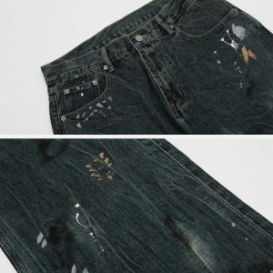 edgy splash ink graffiti jeans   urban chic streetwear 3106