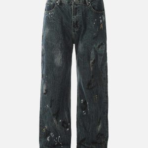 edgy splash ink graffiti jeans   urban chic streetwear 7120