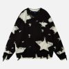 edgy star distressed sweater with fringe youthful appeal 8041