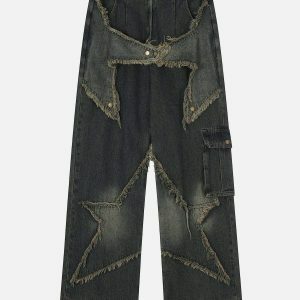 edgy star patchwork jeans distressed & youthful style 1894