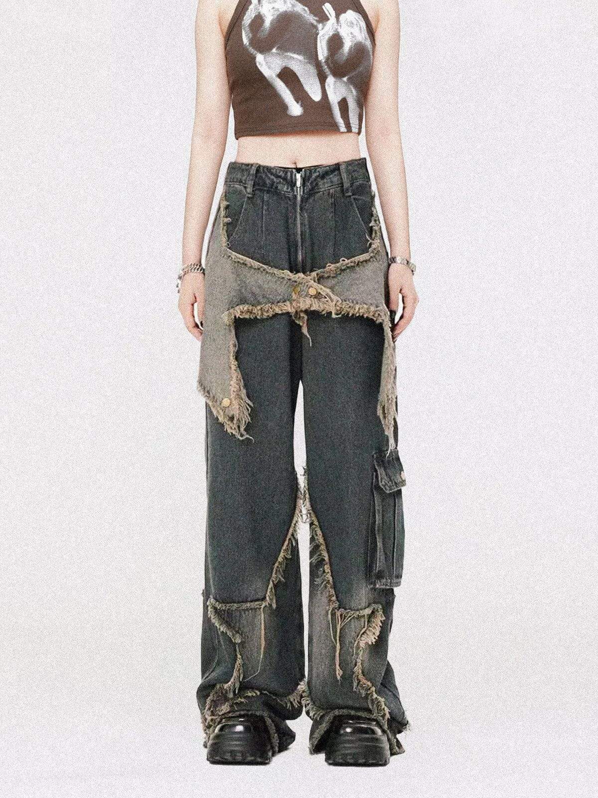 edgy star patchwork jeans distressed & youthful style 8624