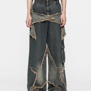 edgy star patchwork jeans with distressed detail 4755