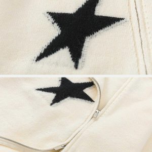 edgy star pattern zip sweater   youthful urban appeal 3329