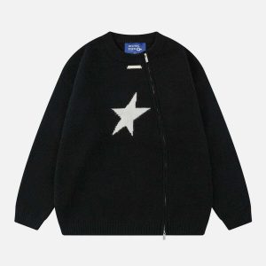 edgy star pattern zip sweater   youthful urban appeal 3847