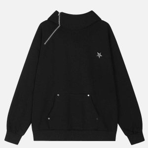 edgy star rivet hoodie with slant zip youthful appeal 1602