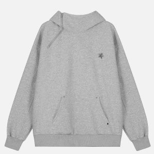 edgy star rivet hoodie with slant zip youthful appeal 6977