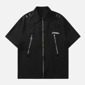 edgy star zipper shirt with metal accents   y2k streetwear 4253