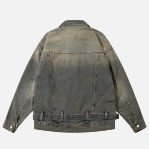 edgy strap washed denim jacket vintage urban look 2088