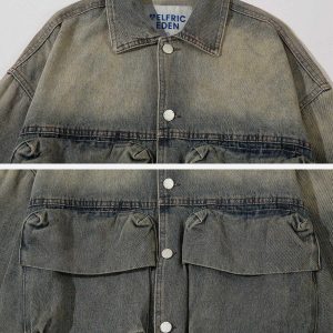 edgy strap washed denim jacket vintage urban look 4286