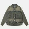 edgy strap washed denim jacket vintage urban look 5398