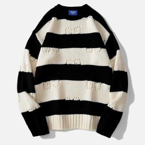 edgy stripe distressed sweater urban chic trendsetter 4950