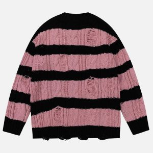 edgy stripe distressed sweater urban chic trendsetter 7078