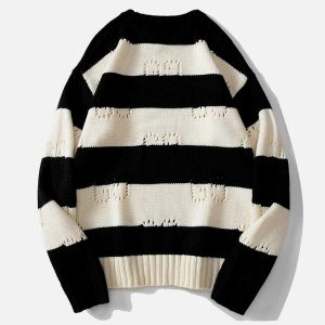 edgy stripe distressed sweater urban chic trendsetter 8743
