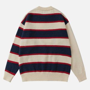 edgy stripe zip up sweater irregular chic urban wear 6517