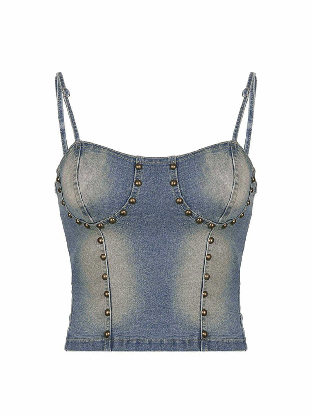 edgy studded denim camis top   youthful & chic appeal 1001