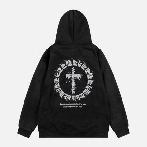 edgy suede cross hoodie   youthful urban streetwear 3673