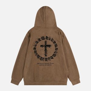 edgy suede cross hoodie   youthful urban streetwear 4999