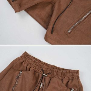 edgy suede shorts with star zipper   youthful streetwear 4782