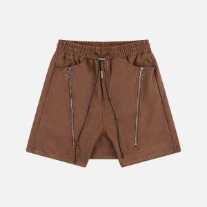 edgy suede shorts with star zipper   youthful streetwear 4959