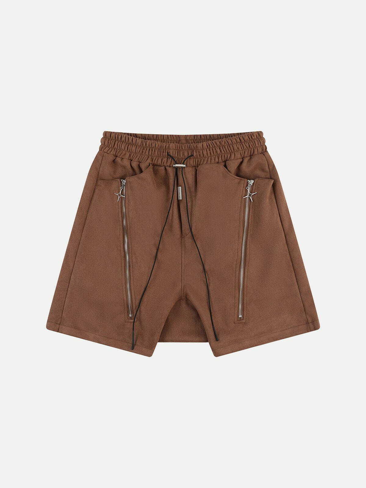 edgy suede shorts with star zipper   youthful streetwear 4959