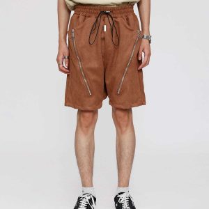 edgy suede shorts with star zipper   youthful streetwear 5025