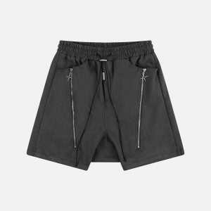 edgy suede shorts with star zipper   youthful streetwear 5156