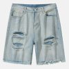 edgy washed denim shorts with distinct holes 1245