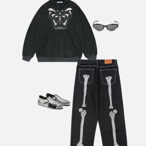 edgy washed skeleton butterfly hoodie   y2k streetwear gem 4068
