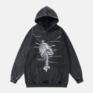 edgy washed skeleton hoodie graphic urban style 2595