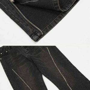 edgy washed zipup jeans   sleek urban streetwear staple 7533