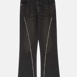 edgy washed zipup jeans   sleek urban streetwear staple 8576