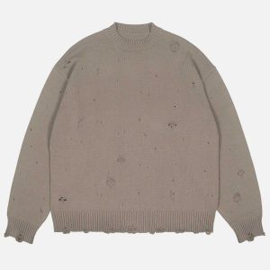 edgy worn hole pullover sweater youthful streetwear appeal 3847