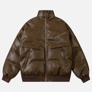 edgy zip up leather coat urban & youthful fashion staple 4557