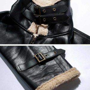 edgy zipper lapel pu borg jacket   chic urban outerwear 4879